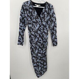 Veronica Beard Silk Chana Floral Long-Sleeve Asymmetric Blue Dress Women Size 4